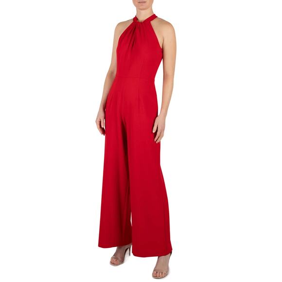 julia jordan Pants - JULIA JORDAN Red Halter Wide-Leg Jumpsuit // 8